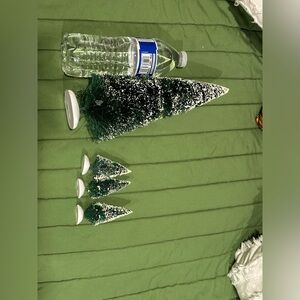 Set of Green Snowy Miniature Trees